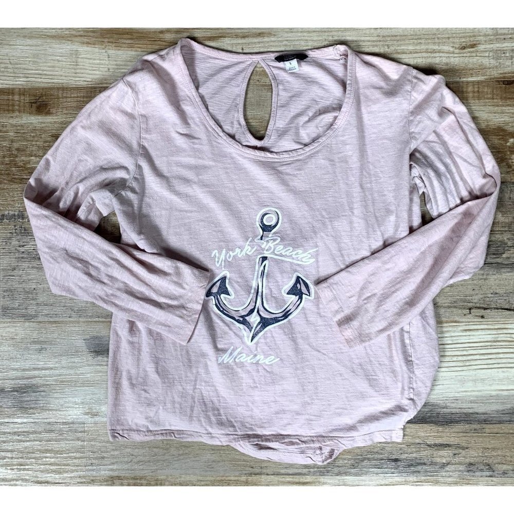 York Beach Maine Womens Long Sleeve Open Back T-Shirt Size Large‎